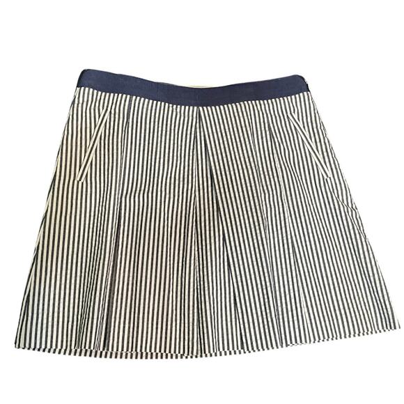 Banana Republic Women's Lined Skirt Sz 8 Denim Blue Seersucker Pleated Pockets - Picture 10 of 10